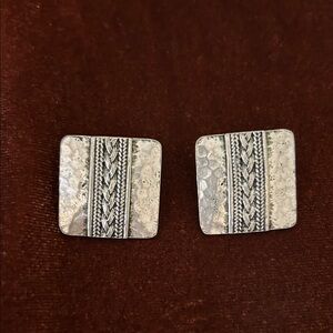 Silver Square Textured Earrings
